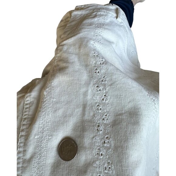 Womyn Pants Women's Thin Corduroy Size 16 Eyelet Cutouts 5 Pocket Cream NEW - Picture 6 of 10